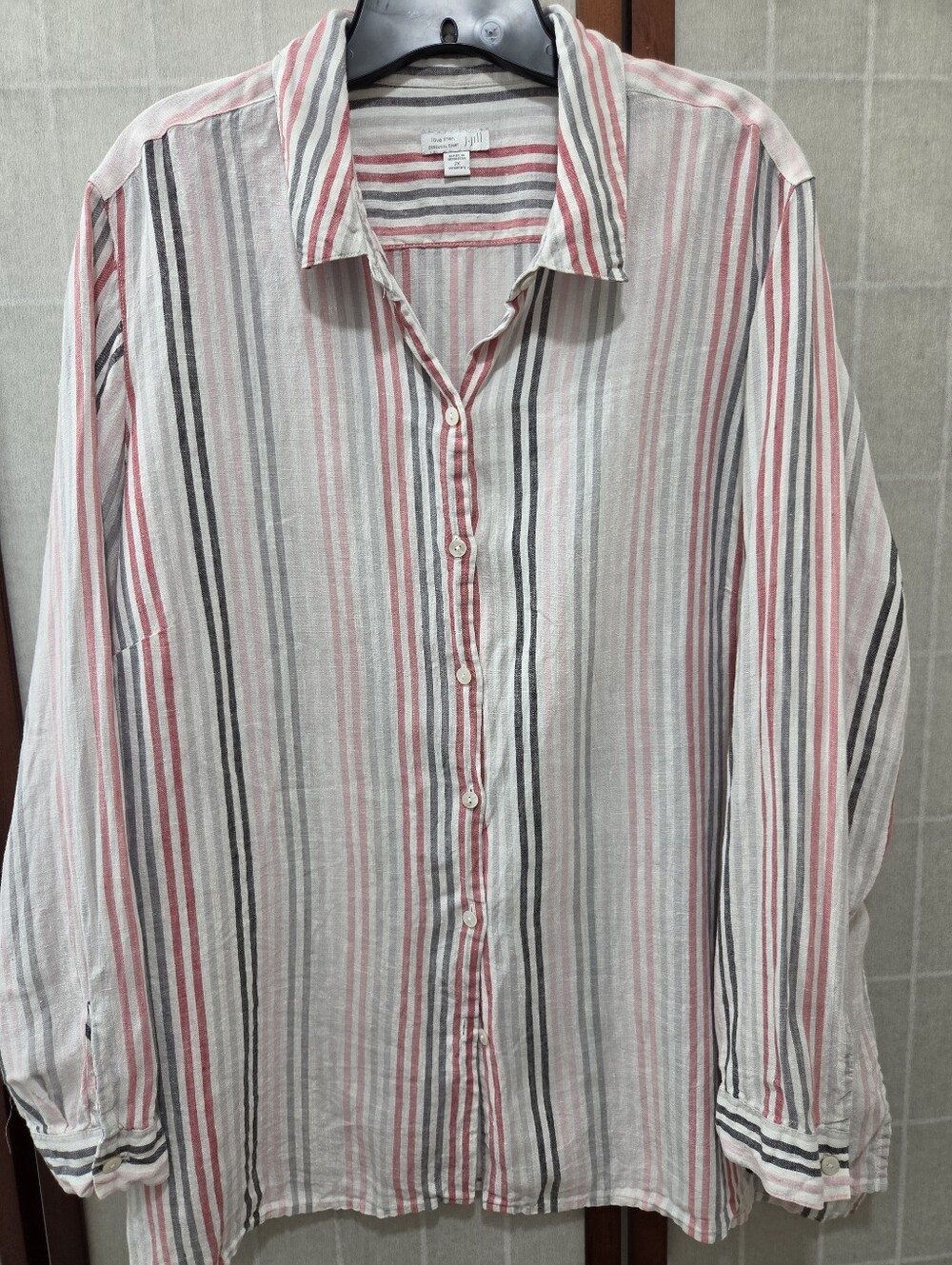 J.Jill 100% Linen Striped Button Down Shirt 2X Coastal Resortwear Beachy Boho
